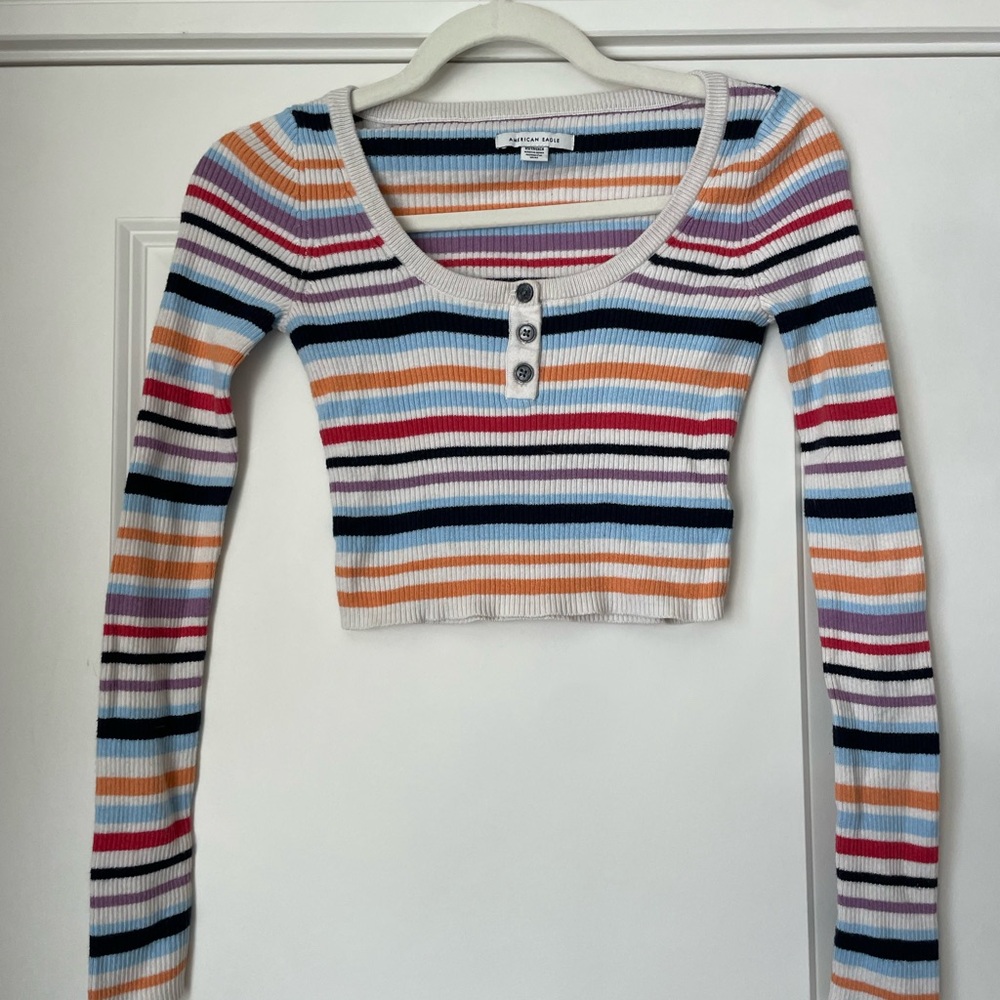 American Eagle Outfitters Multicolor Striped Henley Top